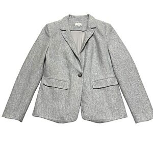 LOFT Women's Size 10 Gray Herringbone Blazer Jacket Elbow Patch Lined Classic